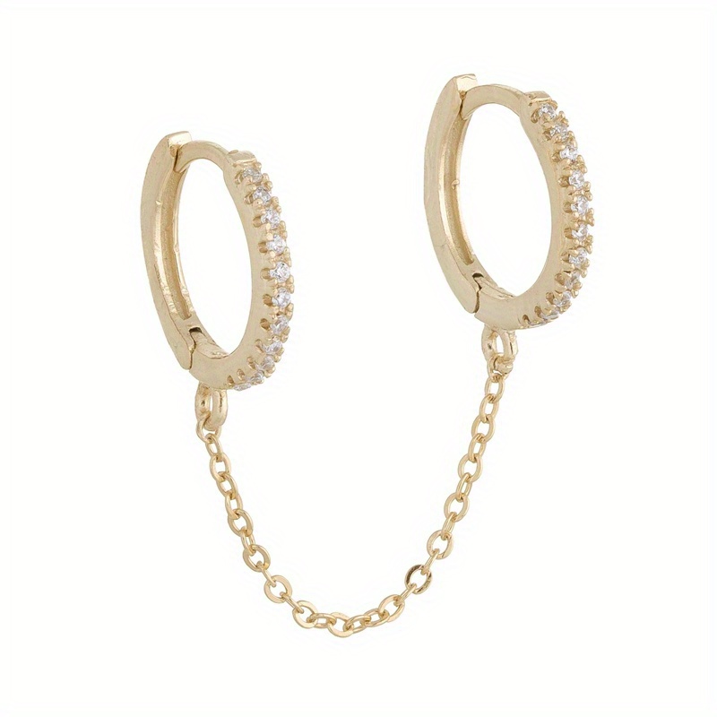 Hip Hop Chain Zirconium Double Hole Earrings